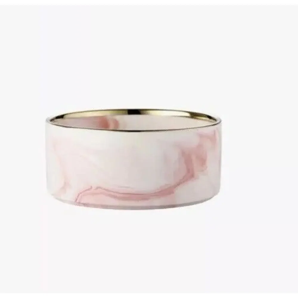 Pink White Marble Swirl Pet Bowl Water Food Dog Ceramic
